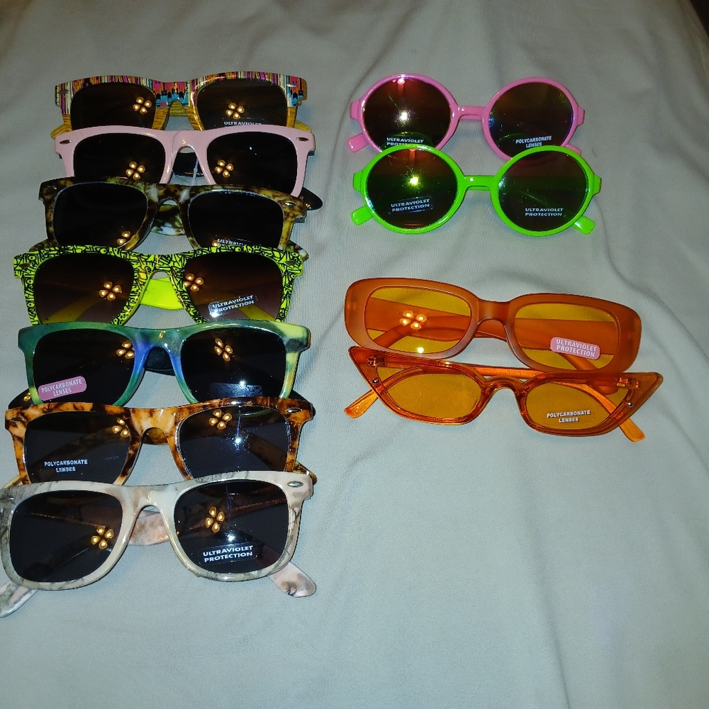 11 PairsVibrant Pink and Green Sunglasses Fashion Accessories